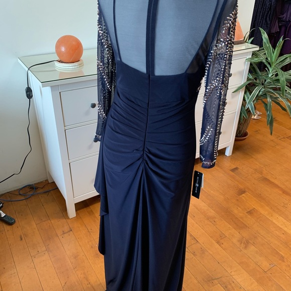 Betsy & Adam Navy Evening Gown w/ rhinestones. - Picture 11 of 11